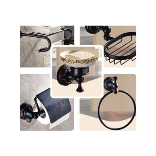 Modern Black Wall Mounted Bath Hardware Set Luxury Brass Clothes Hooks Toilet Paper Holder Towel Bars Bathroom Accessories Set