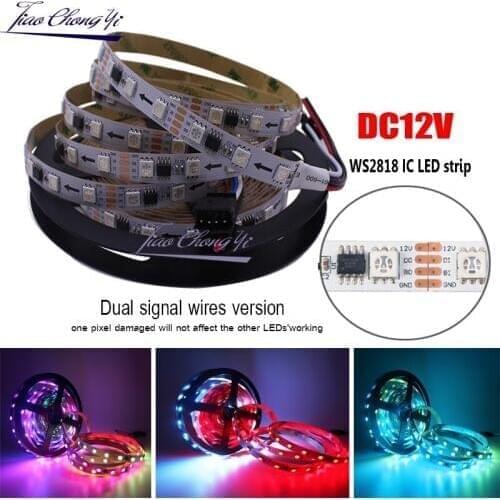 5M 300LEDs 100 Pixel WS2818 DC12V 5050 RGB Full color LED strip light breakpoint continuous Smart Tape IP20 non-waterproof
