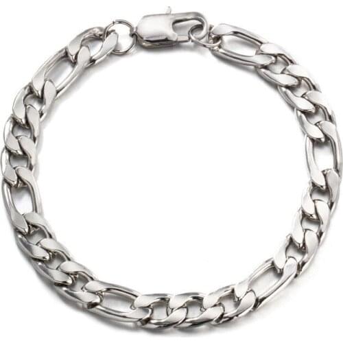 Titanium Steel Mens 21cm Miami Cuban Link Bracelet Silver Color Charms for Jewelry Making