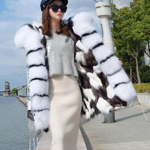 Real fox fur liner jacket female winter fashion long fox fur collar jacket female warm fox fur pie to overcome coat ladies