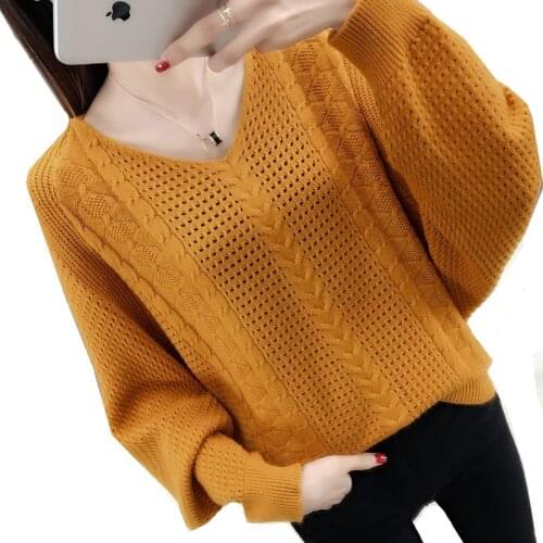 2019 Spring Autumn V-Neck Sweaters Women Batwing sleeve Solid Knit Sweater Casual Female Loose Sexy Pullovers Coat Plus size 3XL