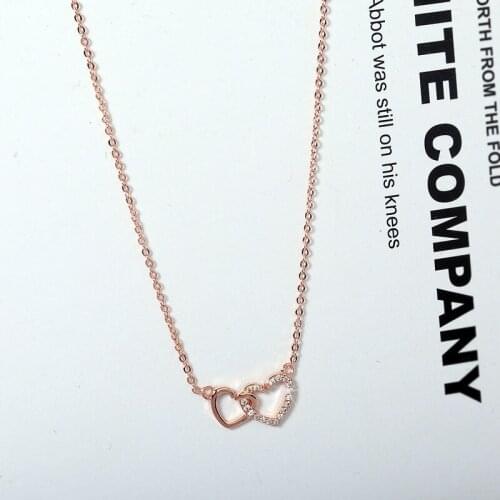 925 Sterling Silver Double Heart Circle CZ Zircon Pendants Necklaces For Women Gift wedding party necklace