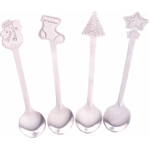1pc Stainless Steel Coffee Spoons Christmas Spoon Mini Tea Spoon Baby Kids Children Mixing Spoon Dessert Snacks Teaspoon