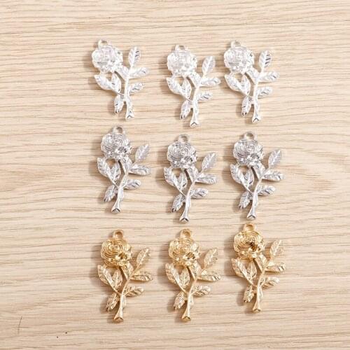 10pcs 32*19mm Alloy Gold Color Love Rose Flower Charms Fit Original Bracelets Accessories Jewelry DIY Making