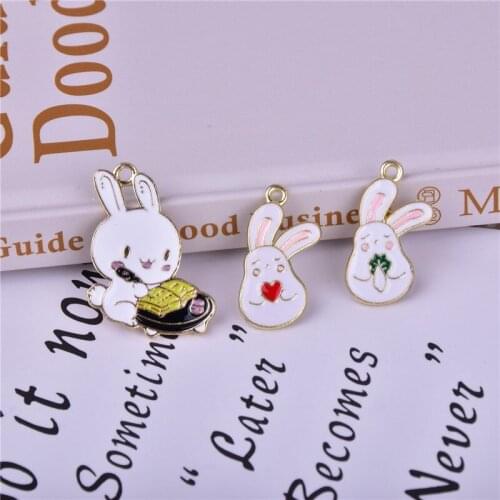 10pcs Cute Lovely Rabbit Metal Charms Earring Bracelet DIY Necklace Jewelry Making Golden Base