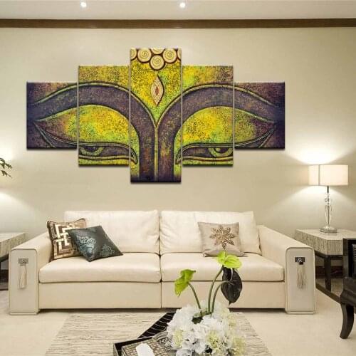 5 Panels Buddha Statue Canvas Paintings Abstract Buddha Wall Art Canvas Prints Buddhism Posters Modular Pictures For Living Room