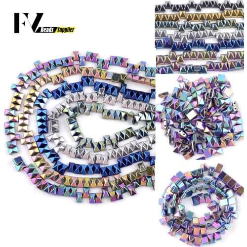 6*3/6*6/8*4mm Natural Multicolor Hematite Pyramid Double Hole Stone Beads For Jewelry Making Diy Bracelet Loose Spacer Beads 15