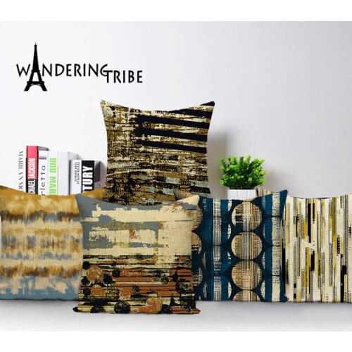 Abstract Vintage Throw Pillow Case Shabby Chic Colourful Cushion Cover Ink Landscape Home Decor Linen Decor Pillows Covers Cojin