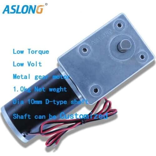 ASLONG 24V Low speed Mini Worm Gear DC Motor High torque Right angel 12V DC Worm Gear Reducer box Good Quality A5882-45 Fatory