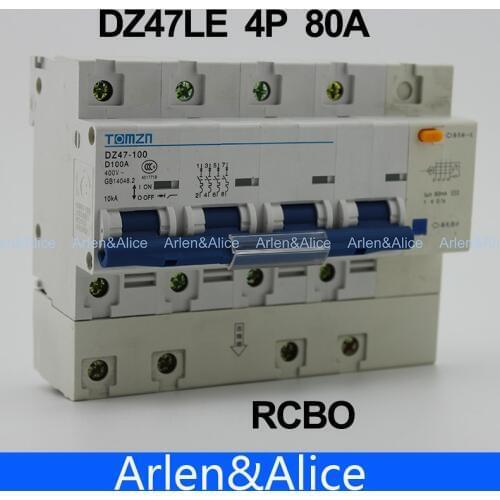 DZ47LE 4P 80A D type 400V~ 50HZ/60HZ Residual current Circuit breaker with over and Leakage current protection RCBO