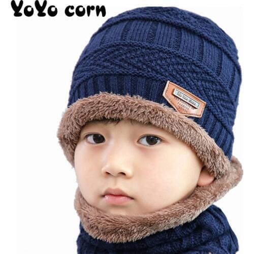 YOYOCORN velvet cap parent child 2pcs super warm Winter balaclava Beanies Knitted Hat and scarf for 3-13 years old girl boy hats
