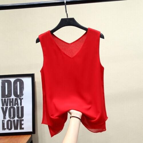 10 color Summer sleeveless Chiffon shirt Solid V-neck Casual blouse Fashion Korean Women Brand blouse Plus Size Tops 5XL 6XL 7XL