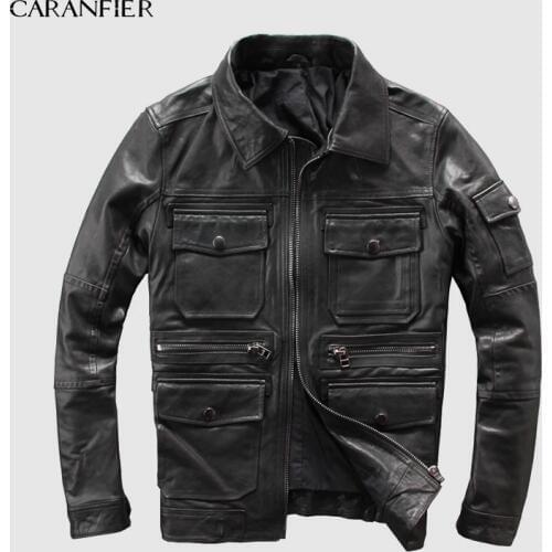 CARANFEIR 2019 100% Sheepskin Mens Genuine Leather Jacket New Style Clothes Motor Biker Leather Jackets S-5XL DHL Free Shipping