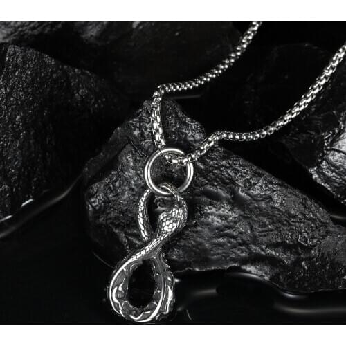 Personality Infinity Snake Necklace Gothic Punk Style Python Snake Chain Men Women Biker Stainless Steel Jewelry Hip Hop Chain