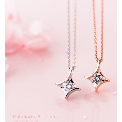 Colusiwei Elegant 925 Sterling Silver Shining Clear CZ Star Shape Pendants Necklaces Women Wedding Statement Jewelry Collar