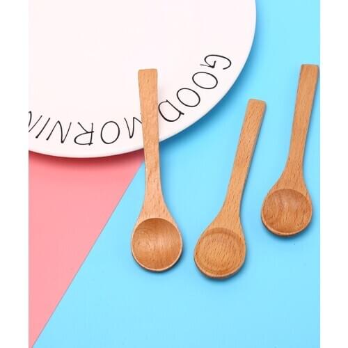 DIY Wooden Round Bamboo Spoon Soup Tea Coffee Salt Spoon Jam Scoop Kitchen Tools