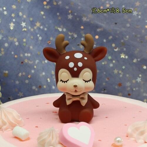6x8.5cm Baby Birthday Deer Cake Topper Fun Toys For Kids Children Girls Gifts Cake Decorating Animal Decoration Cupcake Toppers