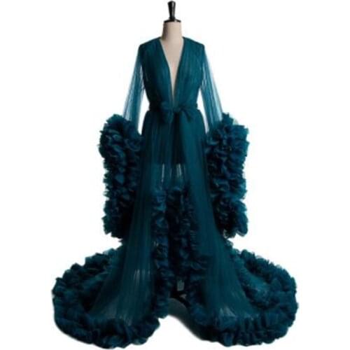 Fashion Evening Dresses Long Women V Neck Full Sleeves Ruched Organza Evening Dresses 2021 Maternity Robes New Dress for Party