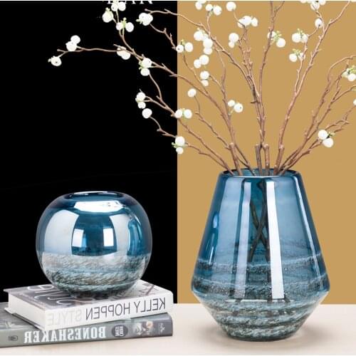 Exquisite landscape luxurious art blue glass vase Beautiful living room office decoration flower vase decoration