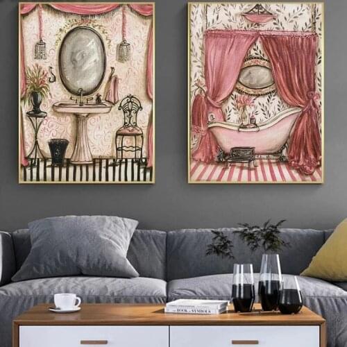 Canvas Painting Vintage French Style Shabby Victorian Bathtub Prints Bathroom Wall Art Decor Pictures Posters Aesthetic Room Dec