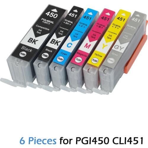 For Canon 6Pcs PGI-450 CLI-451 PGI450 CLI451 Compatible Ink Cartridges PIXMA IP7240 MX924 MG5440/MG5540/MG6440 Printer PGI 450