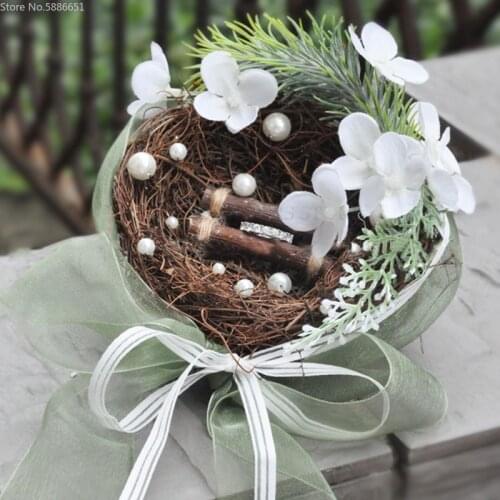 Free Shipping1pcs Green White Flowe Photo Props Engagement Wedding Decoration Wedge Ring Nest Pillow Marriage Proposal Good Idea