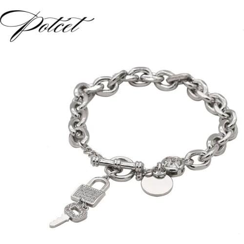 POTCET Unisex Round Card Key Lock Bracelet Pendant Geometric Hip Hop Personality Party Jewelry