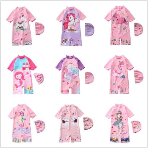 1~7Y Toddler Baby Girls Swimmingsuit One Piece Children Unicorn Surfing Suits Kids cartoon Bathing Suits Beachwear-SW427
