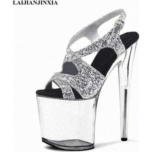 LAIJIANJINXIA New High Platform Sandals Stripper Heels Open Toe Pole Dance Shoes Women Glitter Flash Sexy Party Women Sandals