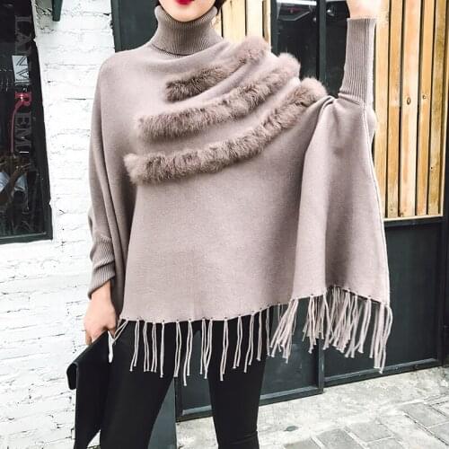 LANMREM 2021 Autumn New Sweater Clothes Turtleneck Batwing Sleeves Tight Knitting Wraps Tassels Pullover Sweater WC31101XXL