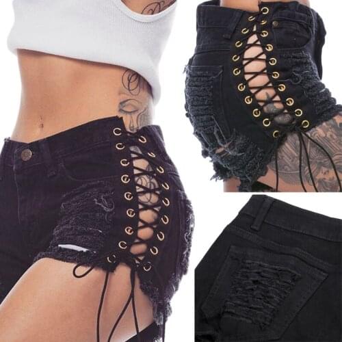 Summer Solid Women Denim Shorts Hole Short Feminino Slim Hollow Out Sexy Bandage Jeans Shorts Female Short Pants