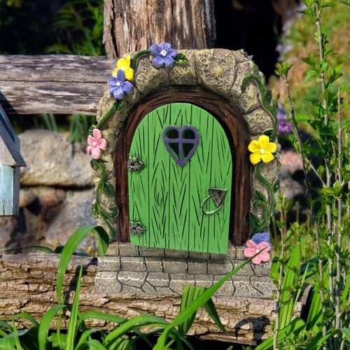 Resin Fairy Garden Door And Windows Kit Miniature Fairy Door Set For Tree Outdoor Garden Ornament