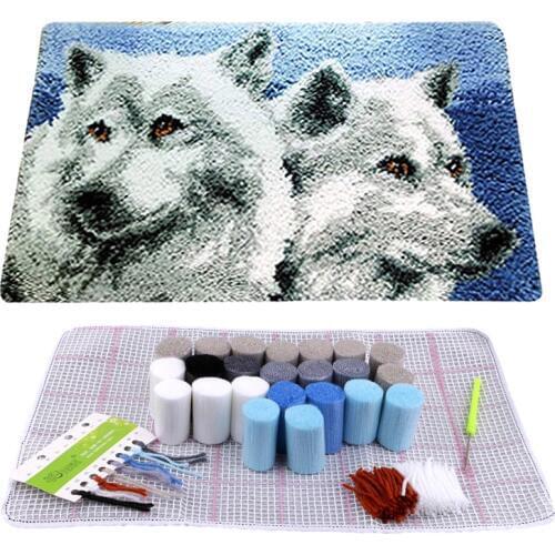 Carpet Segment Embroidery Material Latch-Hook-Kit Wolf Pattern Latch Hook Rug DIY Handcraft Carpet Embroidered Accessories