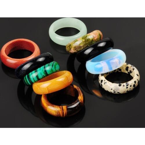 Wholesale 8mm Wide Random Colors Natural Stone Unakite Malachite Onyx Lucky Ring Jewelry for Male Female 12pcs/lot Free Shipping