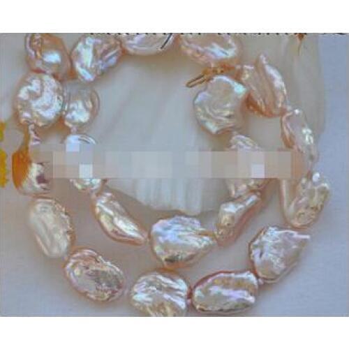 Genuine natural 18mm pink baroque keshi reborn freshwater pearl necklace wedding Women Gift word 925 Round Beads Necklace