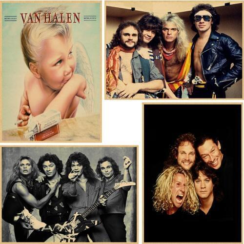 Van Halen Posters.Retro-rock band poster wallpaper home decorative heavy metal rock kraft paper poster wall sticker