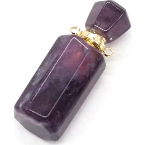 Natural Stone Perfume Bottle Pendants Exquisite Amethyst Essential Oil Diffuser Pendant For Jewelry Making Necklace Accessory