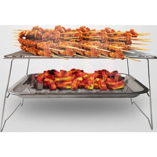 Mini Portable Charcoal Barbecue Grill Outdoor Stainless Steel BBQ Tools Set Non-Stick BBQ Net Charcoal Clip BBQ Accessories