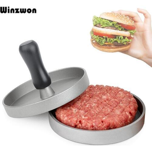 1Set Round Shape Hamburger Press Aluminum Alloy Burger Press Hamburger Maker Mold Meat Beef Grill Stuffed Burger Press Machine