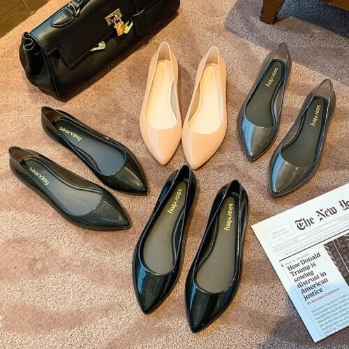 Pointed Fashion Jelly Shoes Womens Shallow Mouth Korean Version of Casual Low-help Plastic Waterproof Crystal Sandals