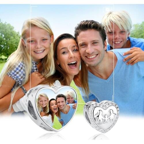ELESHE 100% 925 Sterling Silver Family Love Charm Custom Photo Heart Bead Fit Original Bracelet DIY Jewelry Trendy Women Gift