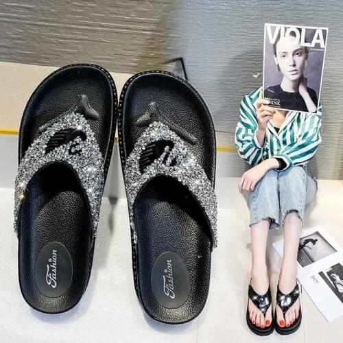 Slippers Womens Outer Wear Fashion Flip Flops 2021 New Seaside Sequin Summer Beach Shoes Platform Sandals And Slippers