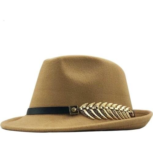 Simple High Quality Fashion Women Men Wool Felt Jazz Fedora Hat With Gold Accrssories Autumn Winter Church Wedding Party Caps