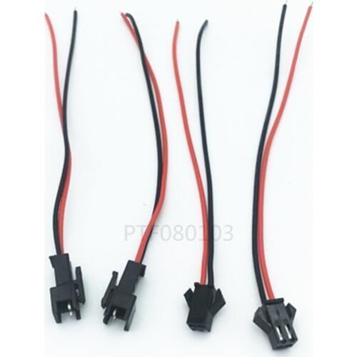 New 50 Pairs Black JST SM Connector Plug with Wires Cables 2 Pin Male + Female 10CM Long 22AWG for Led Toys Lamp Connection