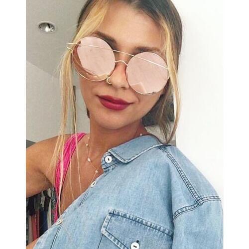Hot Vintage Round Big Oversized Lens Mirror Brand Designer Pink Sunglasses Lady Men Cool Shades Women Two Beam Sun Glasses 336