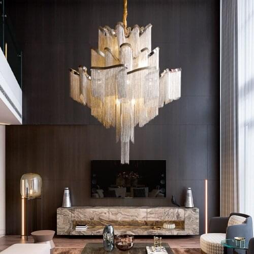 Modern Luxury LED Pendant Lights for Hotel Hall Castle Stair Decoration Chain Fringed Hanging Lamp for Dining Room Light Fixture