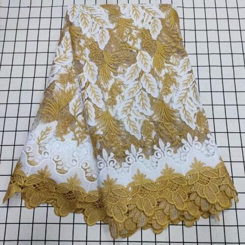 High Quality White And Gold Line Embroidery Net Lace Fabrics With Stones Guinea 5yards African Swiss Voile In Switzerland A26