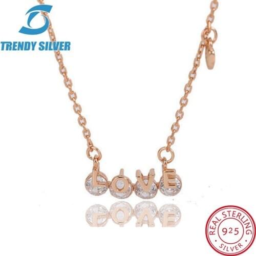 925 sterling silver necklace chain for women woman rose gold plated pendant jewelry pave CZ