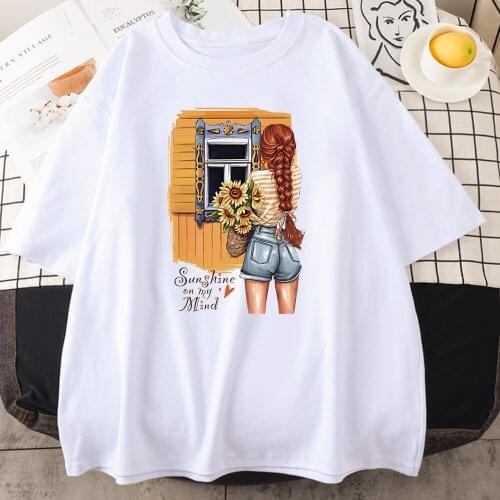 Sunshine On My Mind Print Womens T Shirt Breathable Casual New Tshirt simple Loose Tees Shirts Fashion Casual Womens T-Shirts