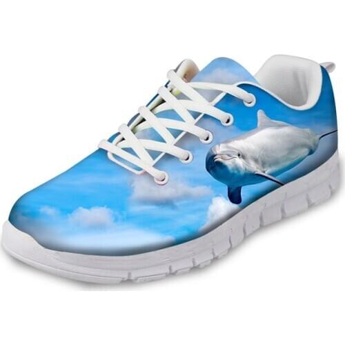 HYCOOL Vivid Dolphin Pattern Women Sneakers Flat Cute Animal Plant Female Lace up Outdoor Casual Shoes Breathable Footwear